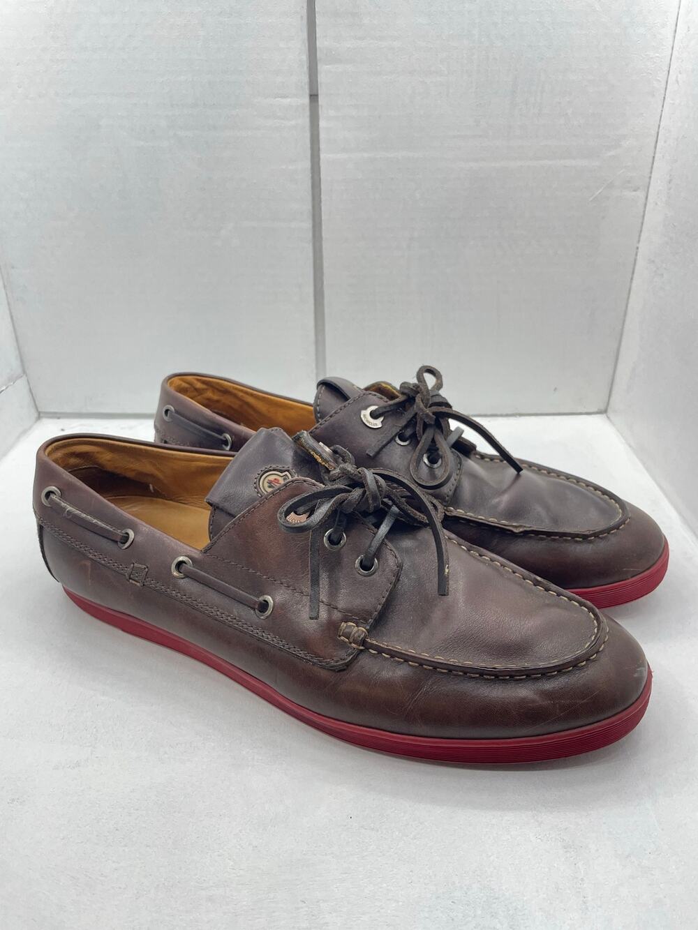 Men's VTG Moncler Boat Deck Brown Leather Loafer Lace UP Shoe. Size 44/11.